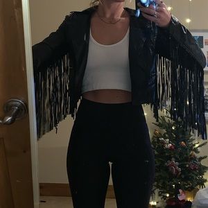 Cropped pleather fringe jacket